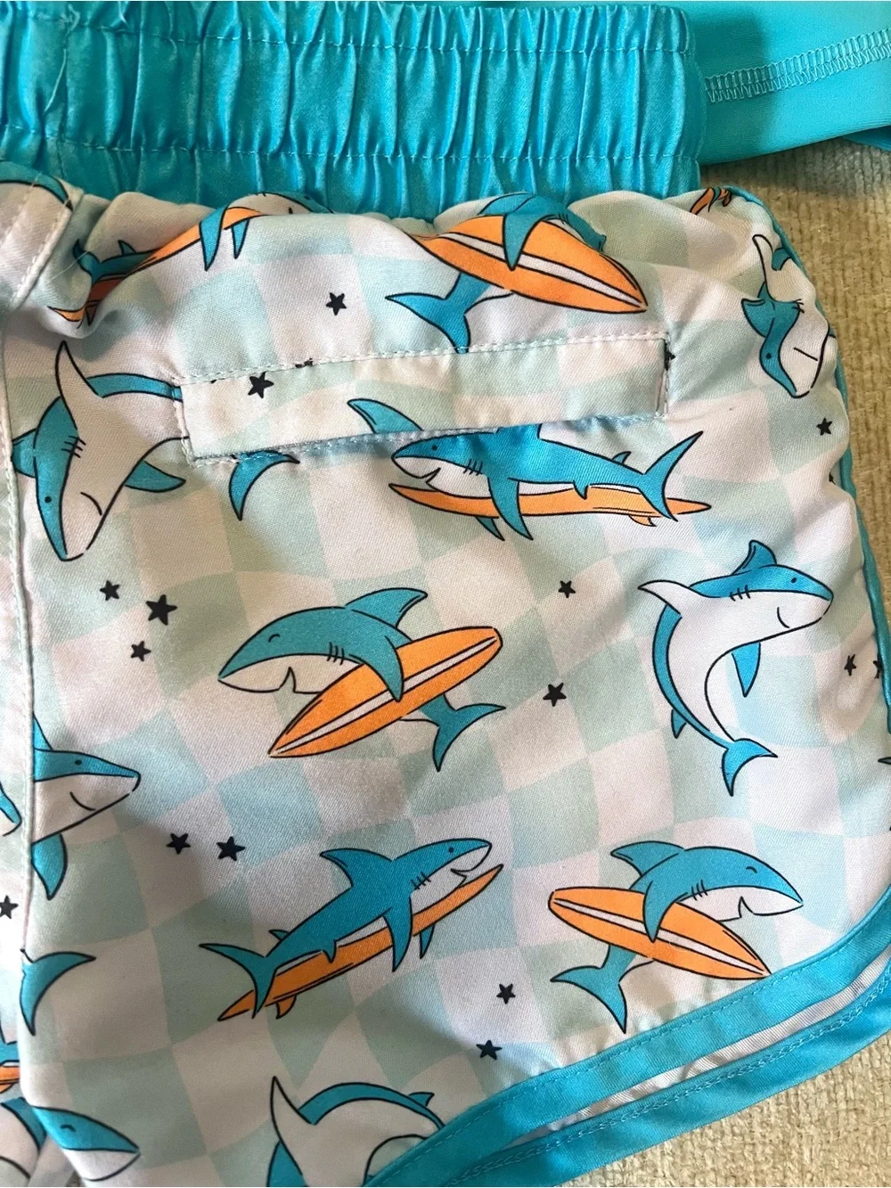 Caden Lane Turquoise Long-Sleeve Rash Guard with Shark Print Shorts